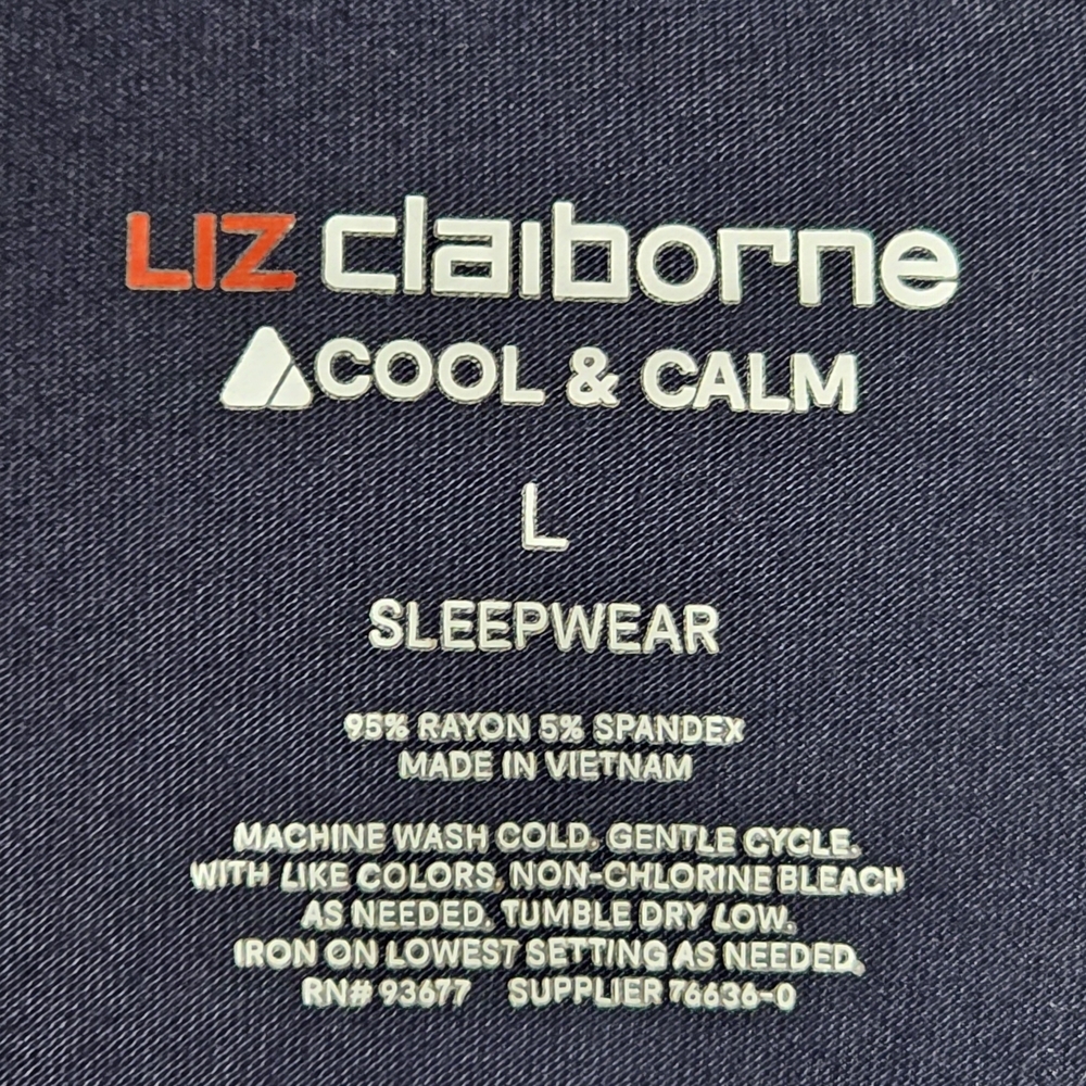 Liz Claiborne Cool & Calm Navy Long Sleeve Sleep Top Large - Picture 3 of 6